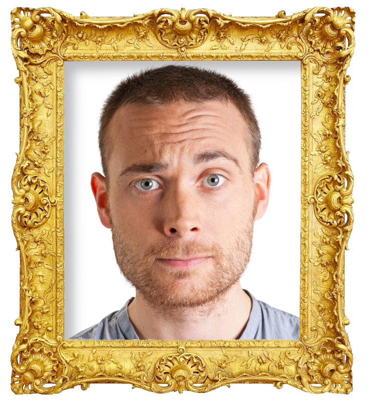 Headshot photo of Jesper Rönndahl surrounded with an ornate golden frame.