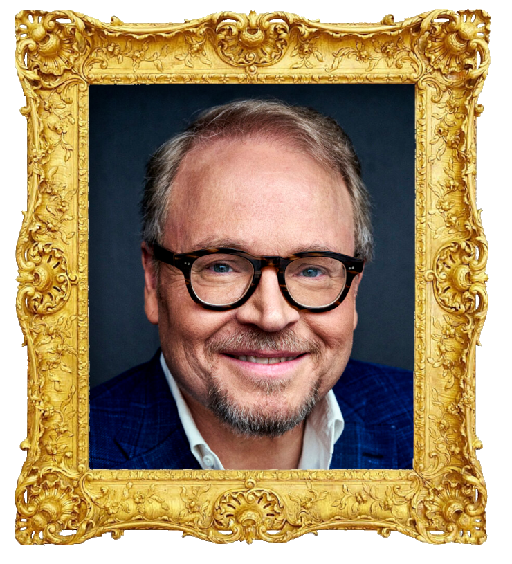 Headshot photo of Fredrik Lindström surrounded with an ornate golden frame.