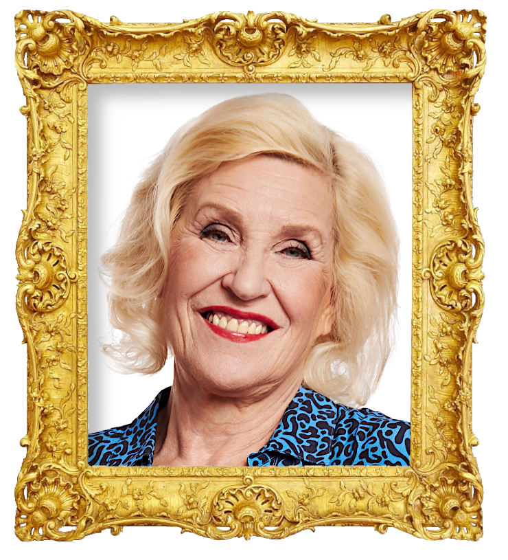 Headshot photo of Eija Vilpas surrounded with an ornate golden frame.