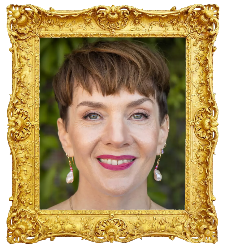 Headshot photo of Maria Veitola surrounded with an ornate golden frame.