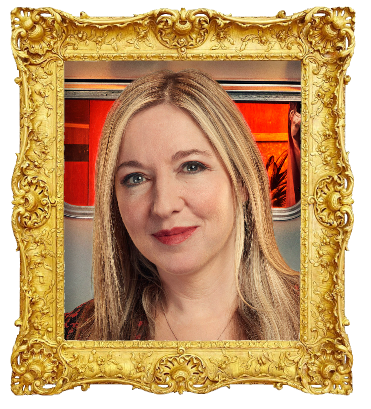 Headshot photo of Victoria Coren Mitchell surrounded with an ornate golden frame.