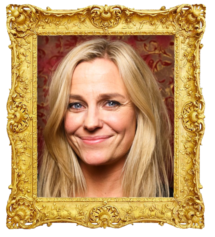 Headshot photo of Solveig Kloppen surrounded with an ornate golden frame.