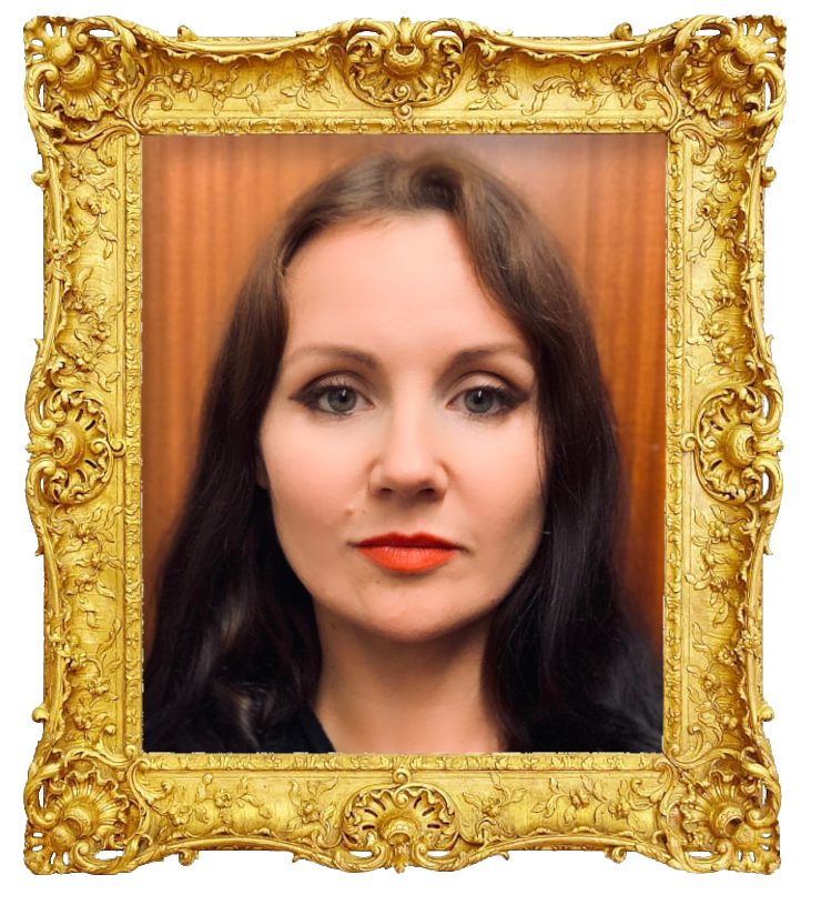 Headshot photo of Inna Zyrina surrounded with an ornate golden frame.