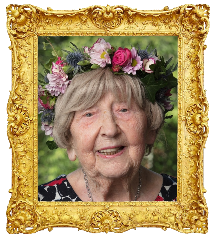 Headshot photo of Dagny Carlsson surrounded with an ornate golden frame.