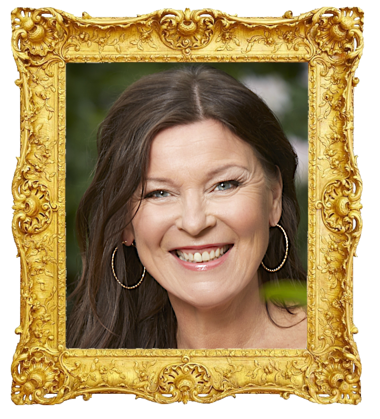 Headshot photo of Lotta Engberg surrounded with an ornate golden frame.