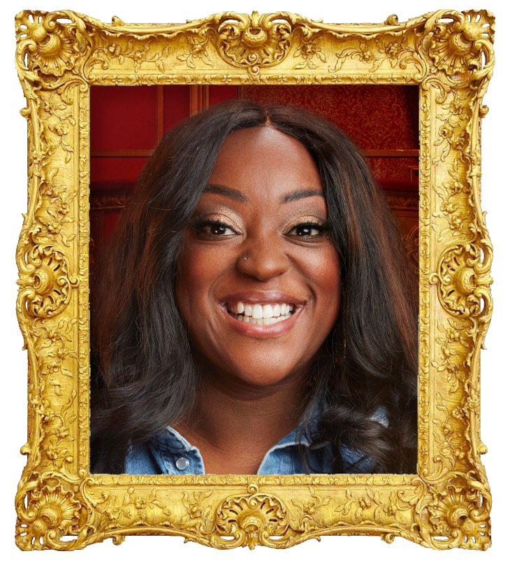 Headshot photo of Judi Love surrounded with an ornate golden frame.