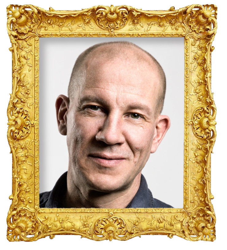 Headshot photo of Henrik Elvestad surrounded with an ornate golden frame.