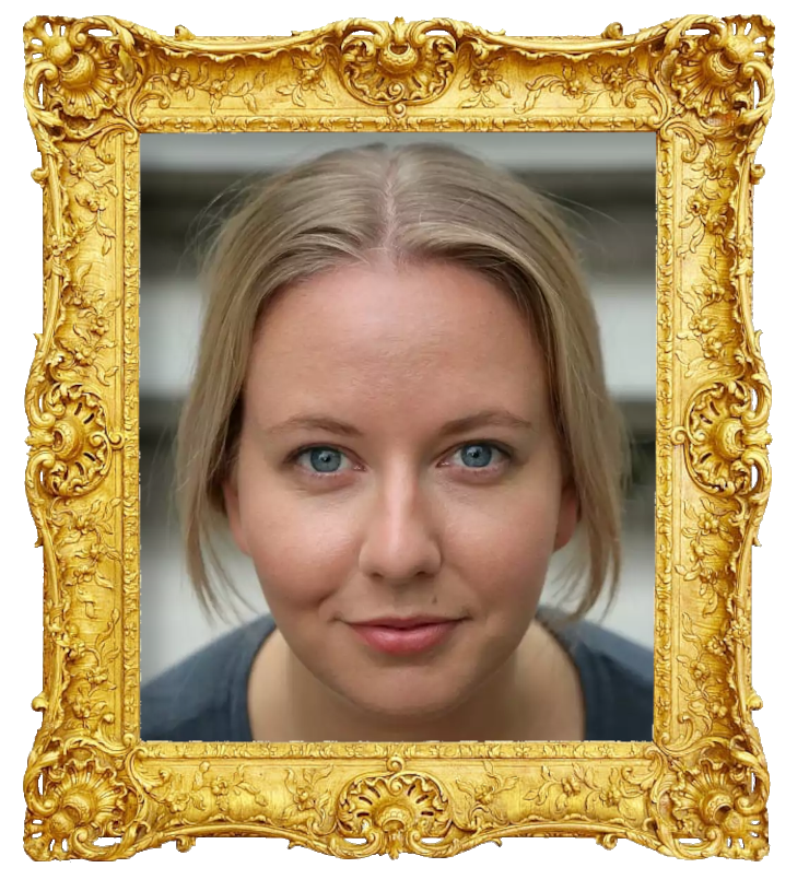 Headshot photo of Kristine Grændsen surrounded with an ornate golden frame.