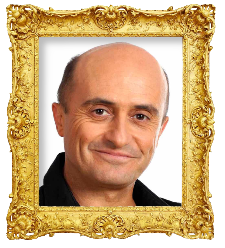 Headshot photo of Pepe Viyuela surrounded with an ornate golden frame.