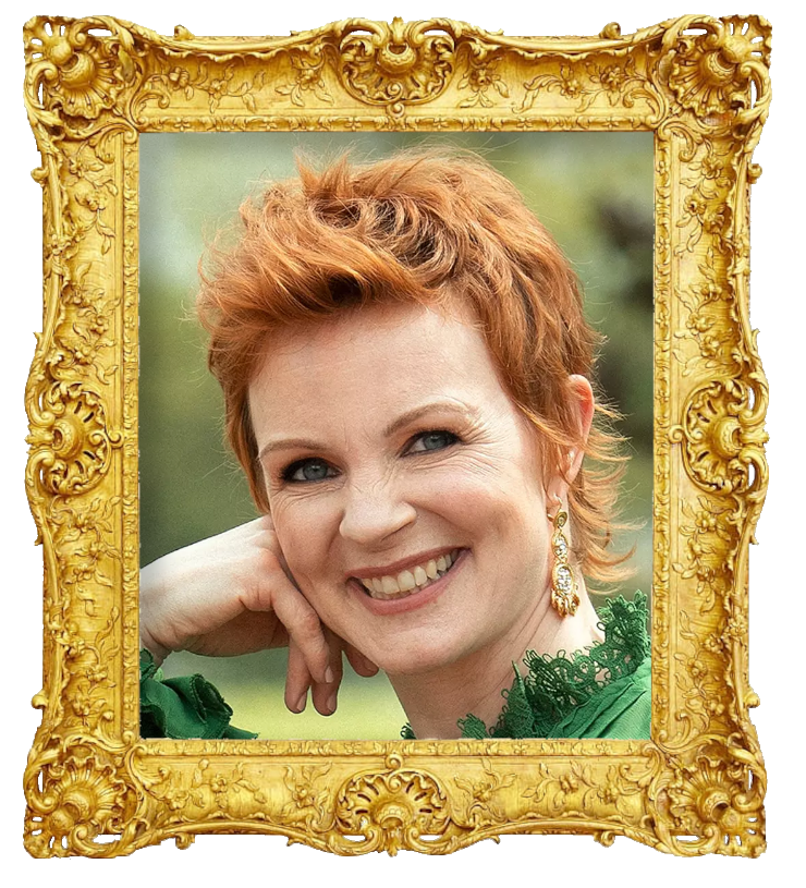 Headshot photo of Minna Haapkyla surrounded with an ornate golden frame.