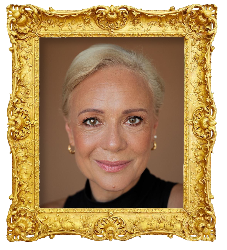 Headshot photo of Carla Andrino surrounded with an ornate golden frame.