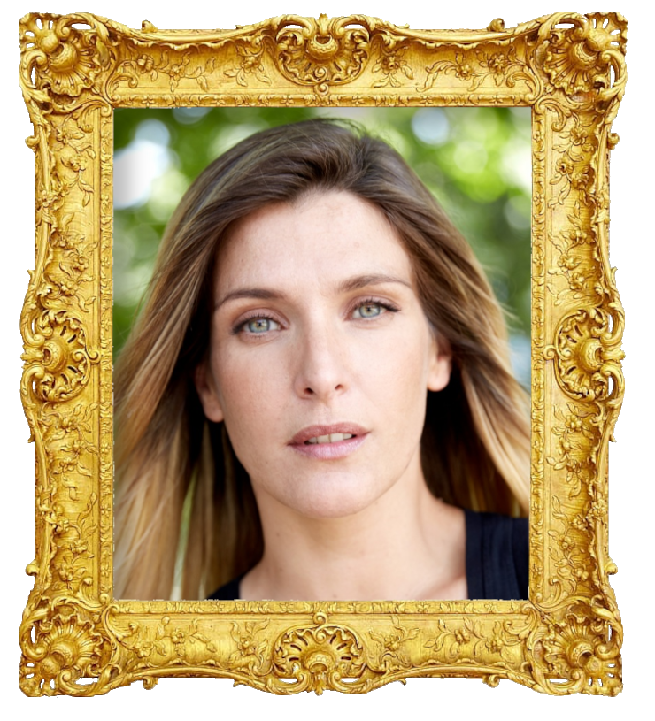 Headshot photo of Inês Castel-Branco surrounded with an ornate golden frame.