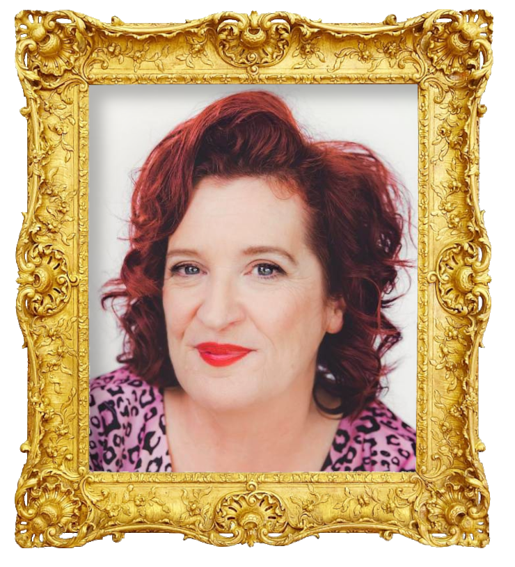 Headshot photo of Justine Smith surrounded with an ornate golden frame.