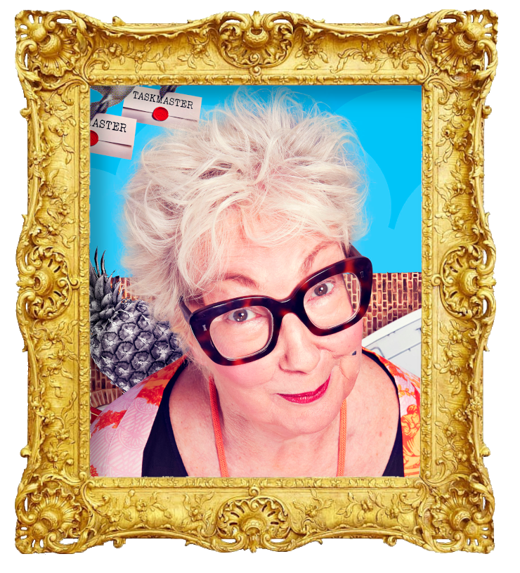 Headshot photo of Jenny Eclair surrounded with an ornate golden frame.