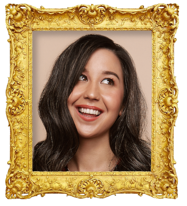 Headshot photo of Nina Oyama surrounded with an ornate golden frame.