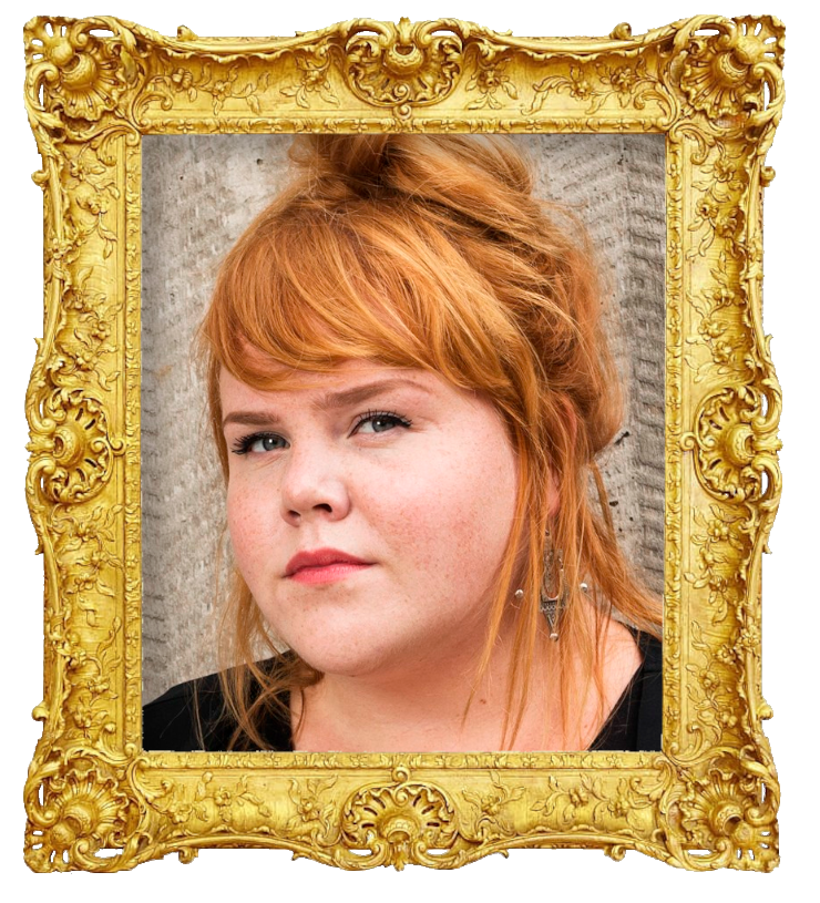 Headshot photo of Linnéa Wikblad surrounded with an ornate golden frame.
