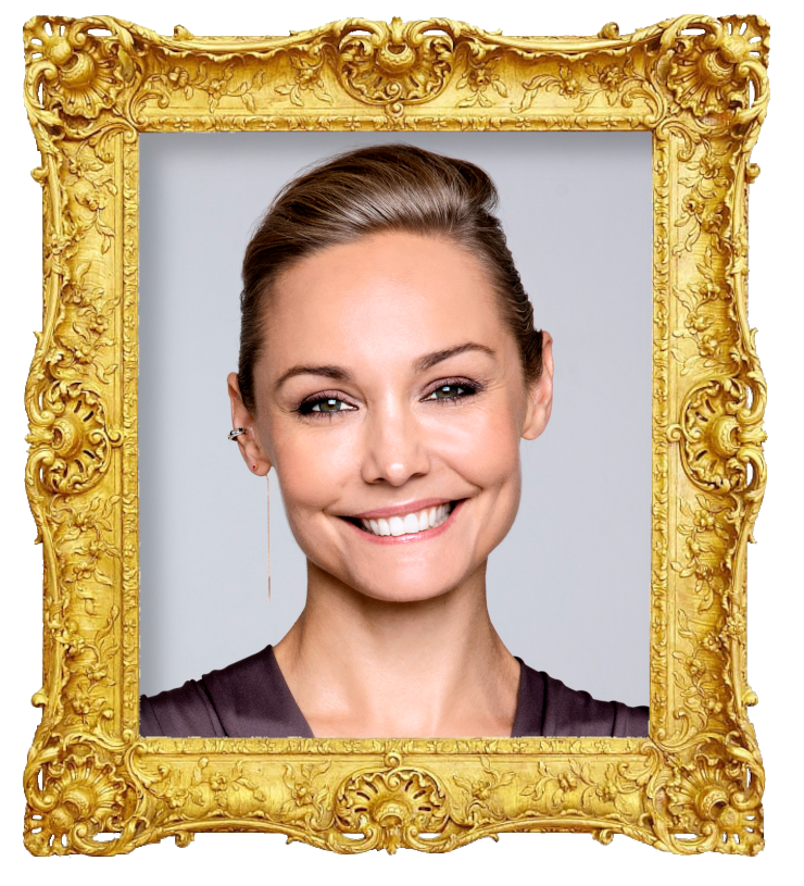 Headshot photo of Carina Berg surrounded with an ornate golden frame.