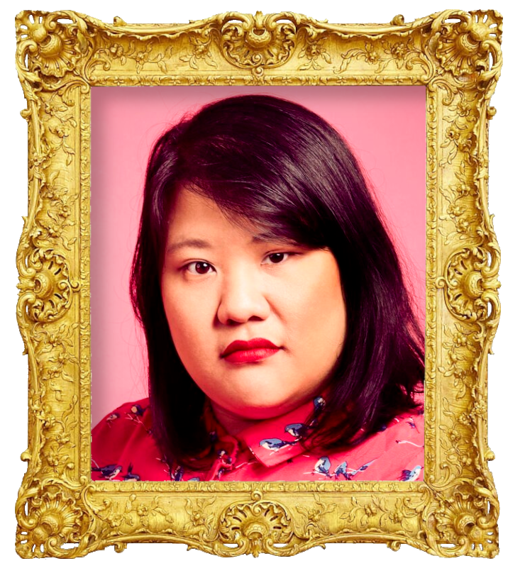 Headshot photo of Evelyn Mok surrounded with an ornate golden frame.