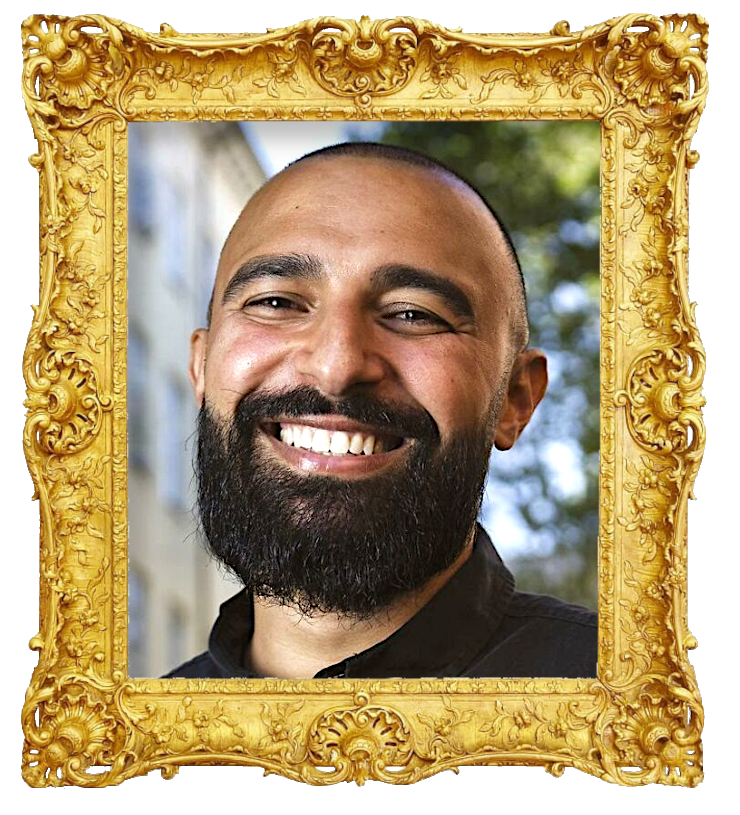 Headshot photo of Hadi Ka-koush surrounded with an ornate golden frame.