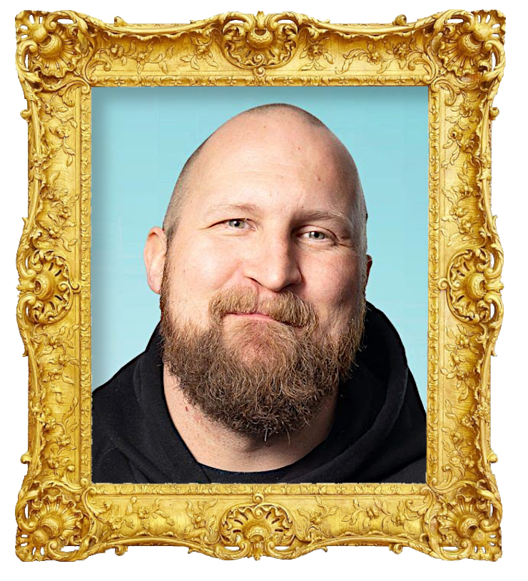 Headshot photo of Karri Miettinen (aka Paleface) surrounded with an ornate golden frame.