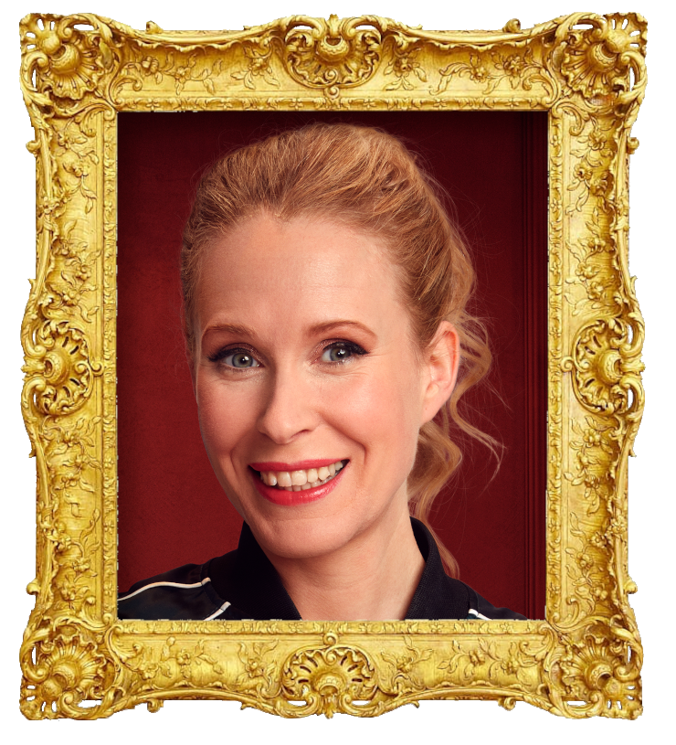 Headshot photo of Lucy Beaumont surrounded with an ornate golden frame.