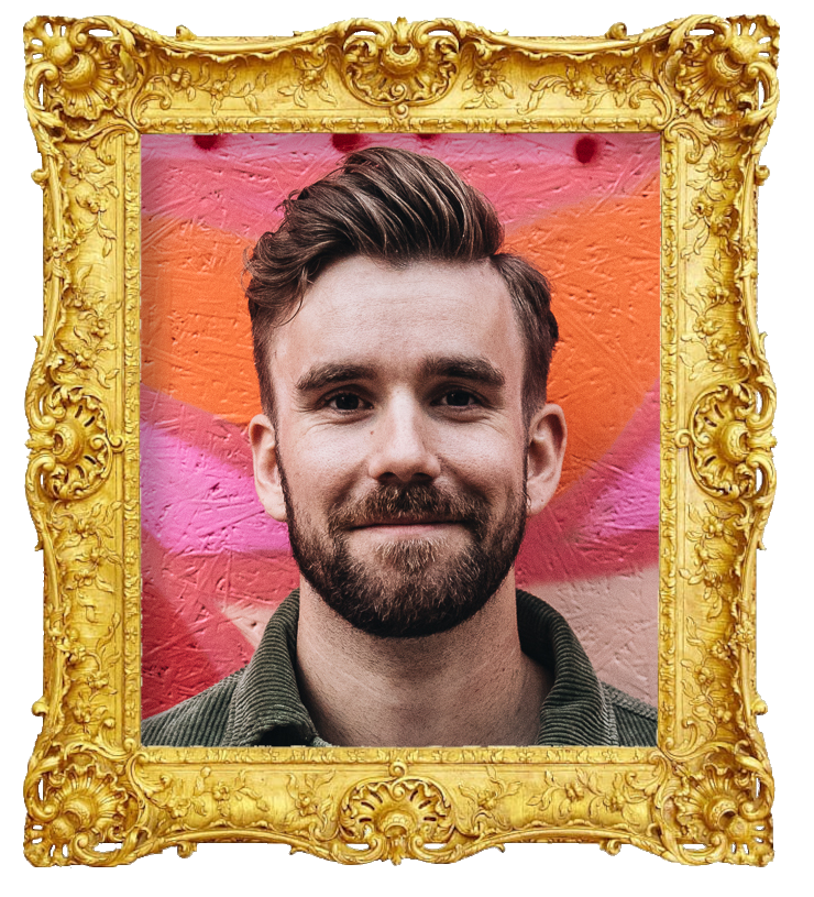 Headshot photo of Stian Blipp surrounded with an ornate golden frame.