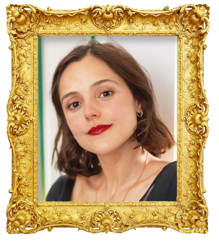 Headshot photo of Madalena Almeida surrounded with an ornate golden frame.