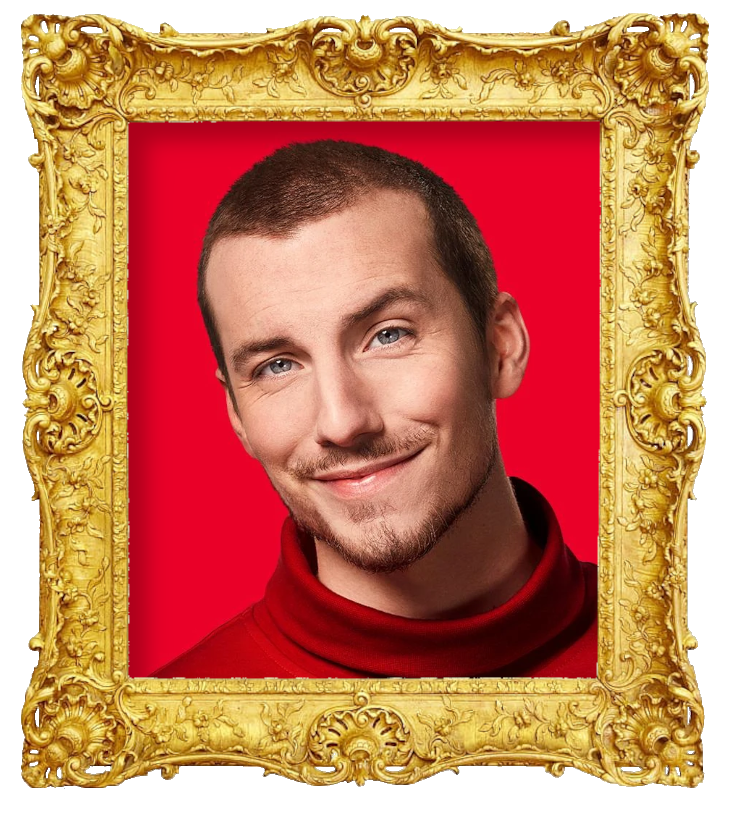 Headshot photo of Pier-Luc Funk surrounded with an ornate golden frame.