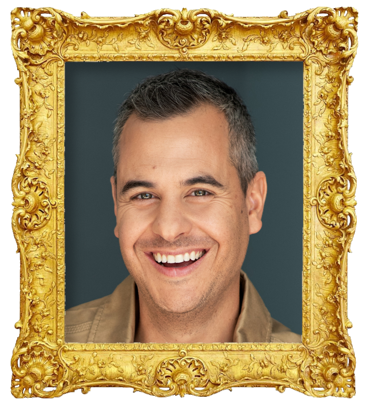 Headshot photo of Pierre Hébert surrounded with an ornate golden frame.