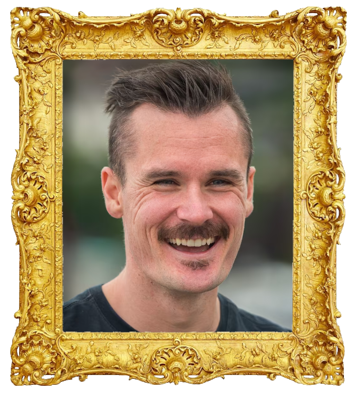 Headshot photo of Henrik Ingebrigtsen surrounded with an ornate golden frame.