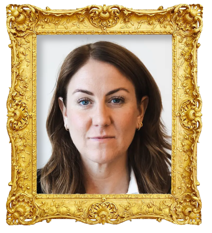 Headshot photo of Tonje Brenna surrounded with an ornate golden frame.