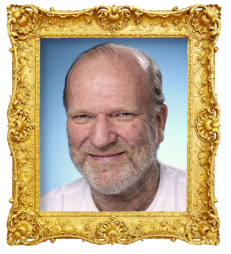 Headshot photo of Ingar Helge Gimle surrounded with an ornate golden frame.