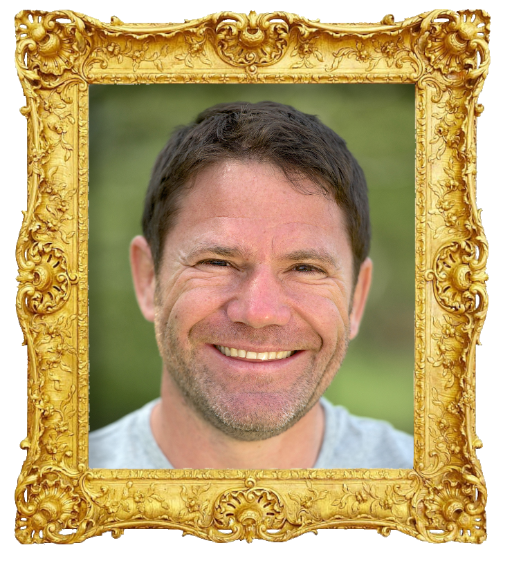 Headshot photo of Steve Backshall surrounded with an ornate golden frame.