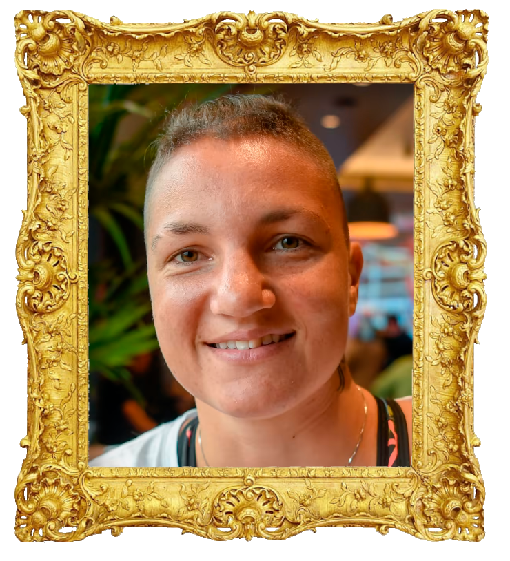 Headshot photo of Elina ‘Ellu’ Gustafsson surrounded with an ornate golden frame.