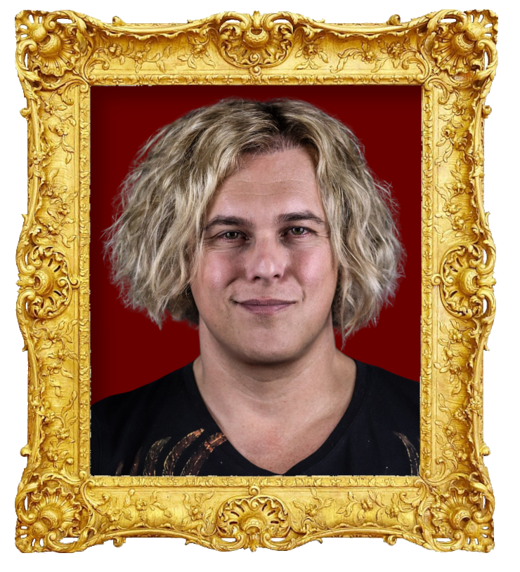 Headshot photo of Alex Perron surrounded with an ornate golden frame.