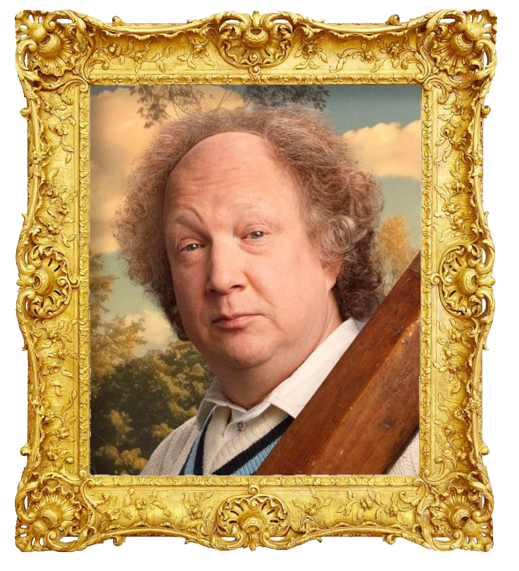 Headshot photo of Andy Zaltzman surrounded with an ornate golden frame.