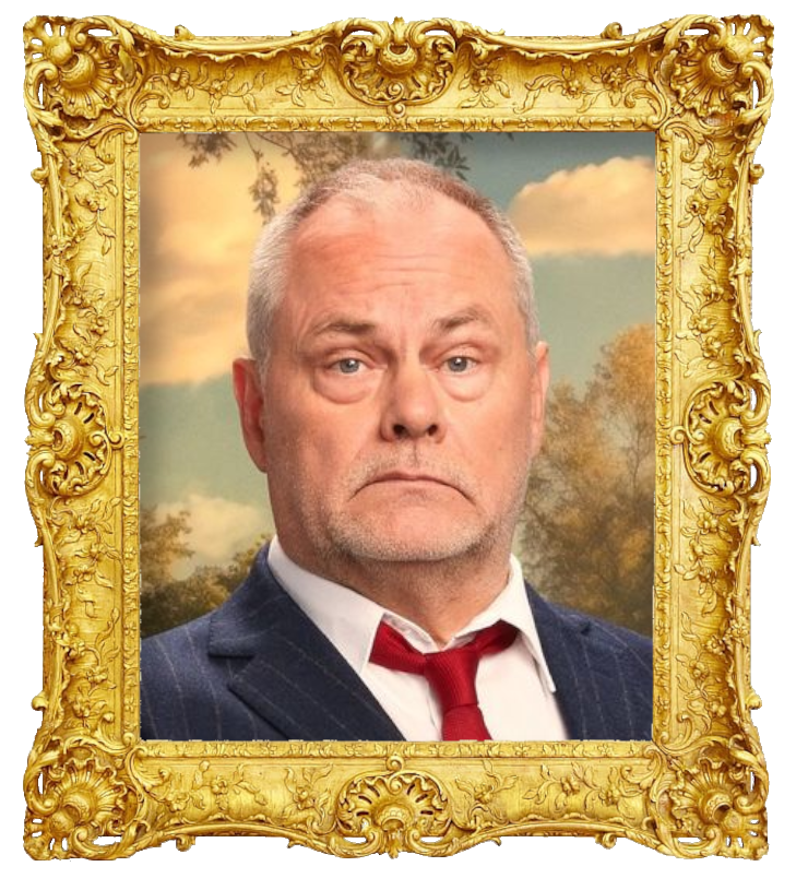 Headshot photo of Jack Dee surrounded with an ornate golden frame.