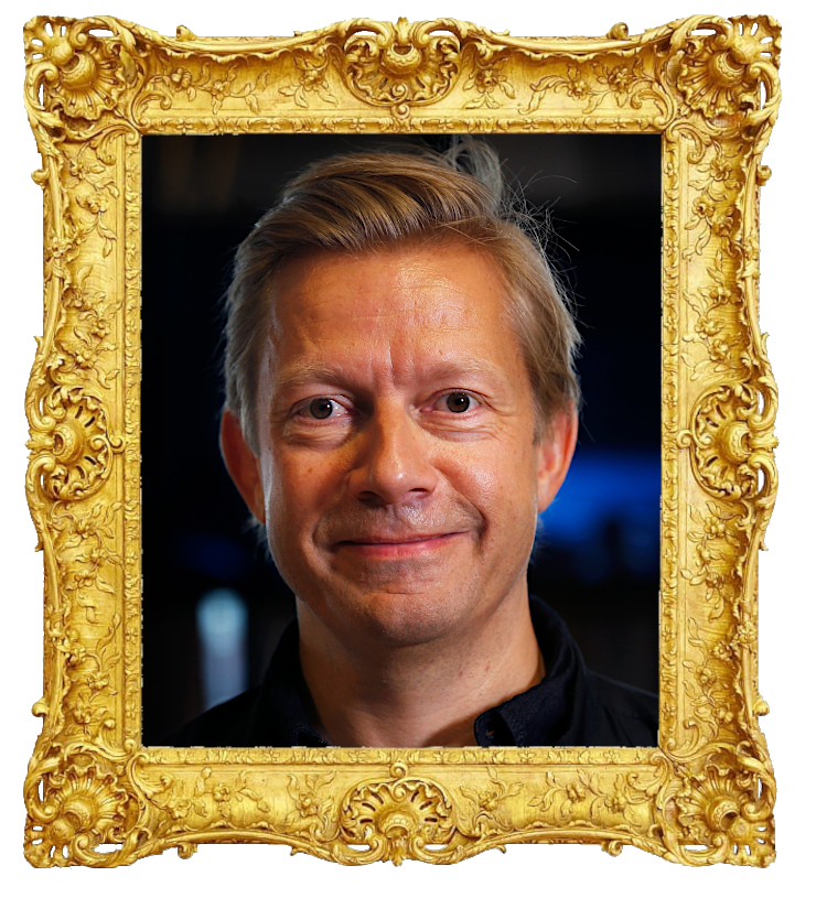 Headshot photo of Bjarte Tjøstheim surrounded with an ornate golden frame.