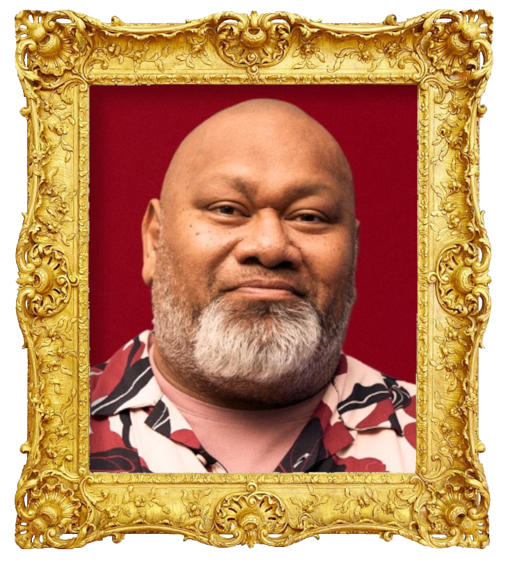 Headshot photo of Tofiga Fepulea’i surrounded with an ornate golden frame.