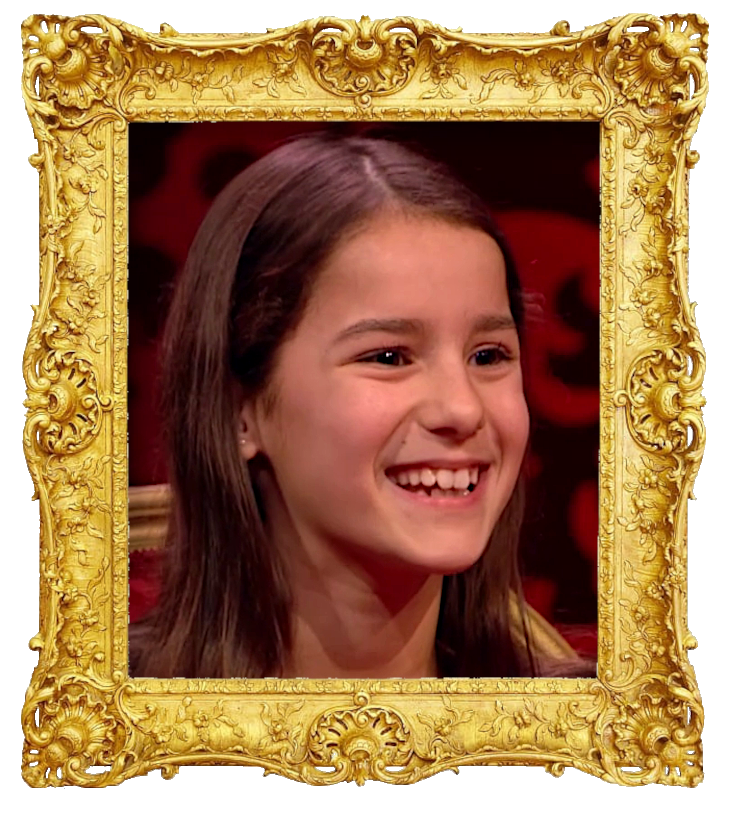 Headshot photo of Gwen surrounded with an ornate golden frame.