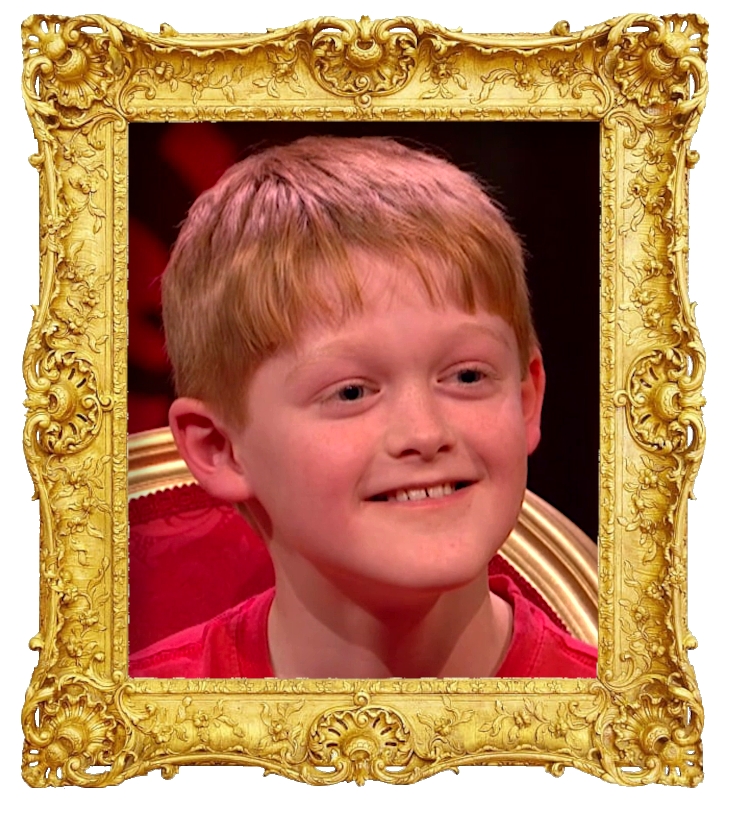 Headshot photo of Ollie surrounded with an ornate golden frame.