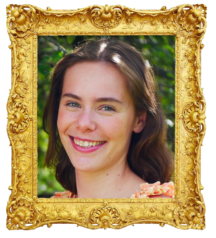 Headshot photo of Amalie Stuve surrounded with an ornate golden frame.