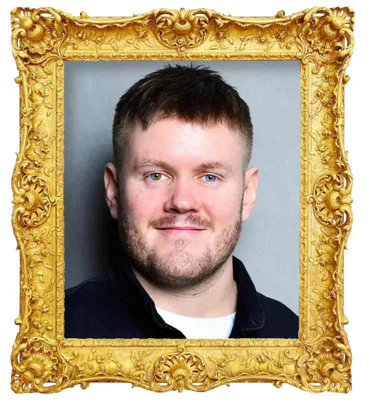 Headshot photo of Klas Eriksson surrounded with an ornate golden frame.