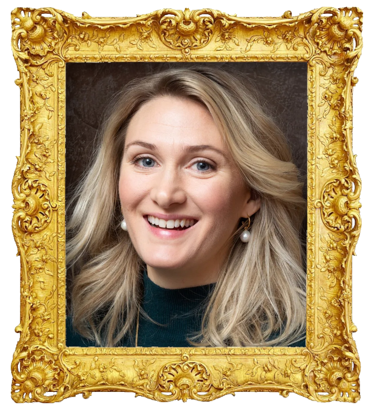 Headshot photo of Sissela Benn surrounded with an ornate golden frame.