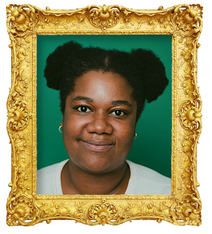 Headshot photo of Fabiola Aladin surrounded with an ornate golden frame.