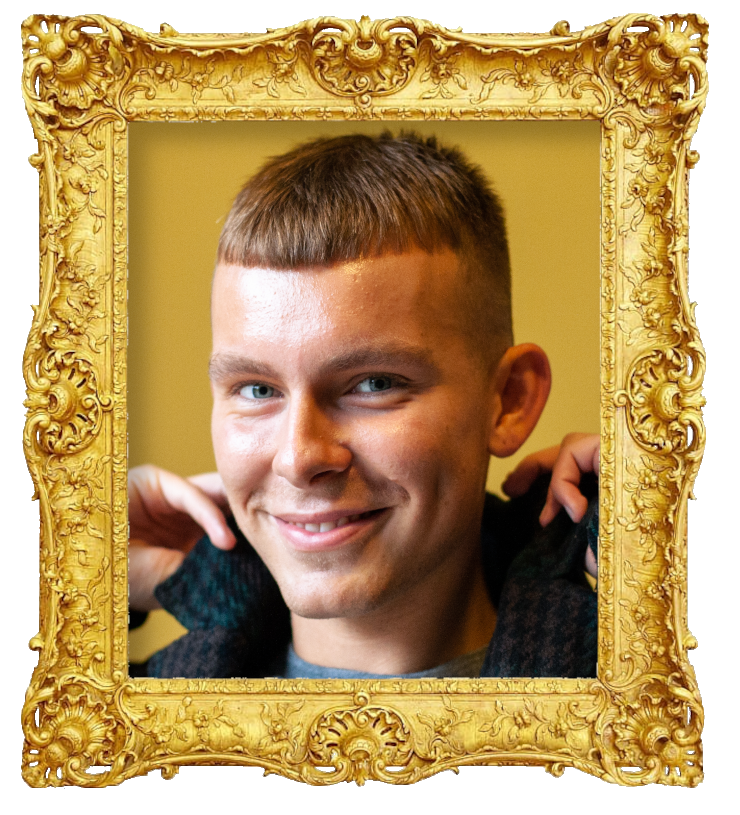 Headshot photo of Fredrik Trudslev surrounded with an ornate golden frame.