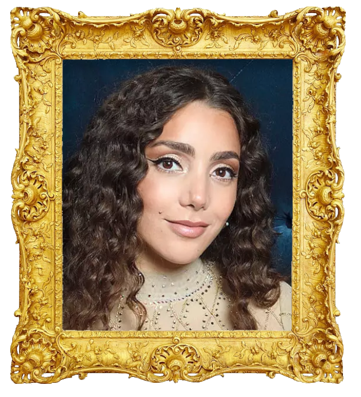 Headshot photo of Gina Dirawi surrounded with an ornate golden frame.