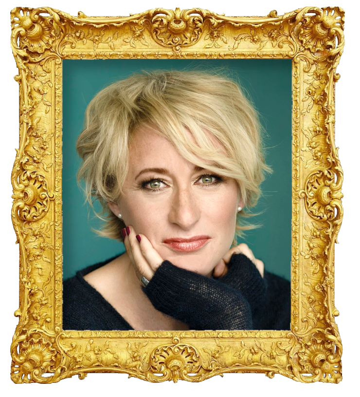 Headshot photo of Katja Ståhl surrounded with an ornate golden frame.