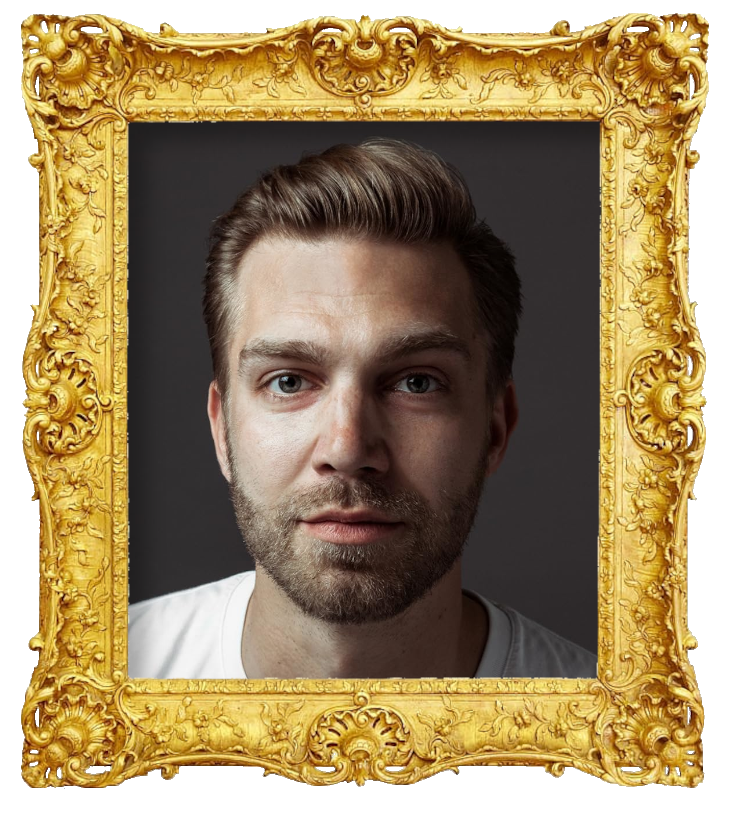 Headshot photo of Jarkko Niemi surrounded with an ornate golden frame.
