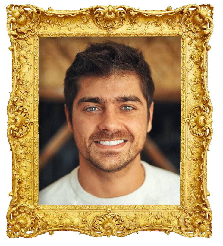 Headshot photo of Lourenço Ortigão surrounded with an ornate golden frame.